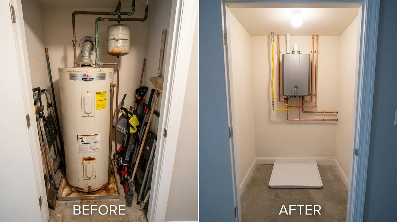 Tank water heater versus wall-mounted tankless unit comparison for Decatur, GA homeowners